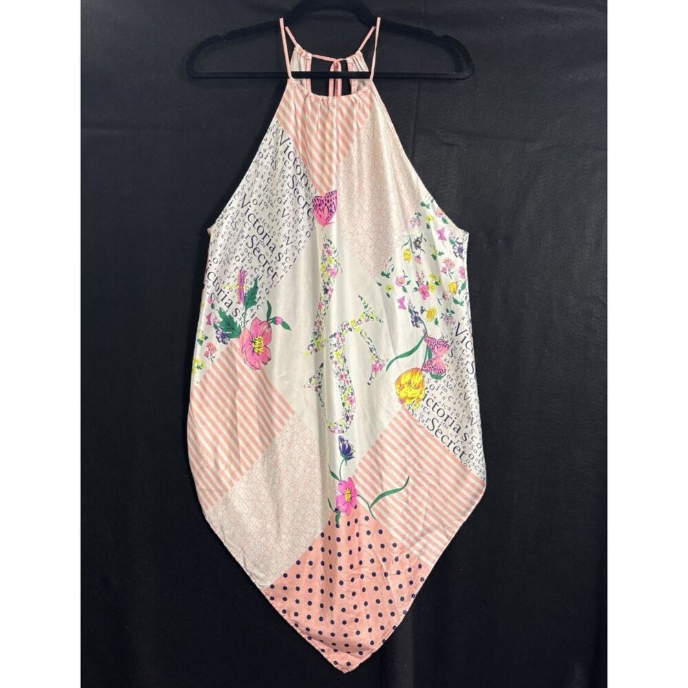 VICTORIA'S SECRET Women Patchwork Print Satin Handkerchief Chemise Sz L 35-6‎